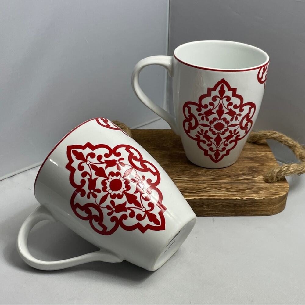 Pair of Home Red Medallion‎ Porcelain Coffee Mugs by Target